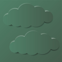 Aesthetic pastel color dark green background frame with clouds, in minimalistic design