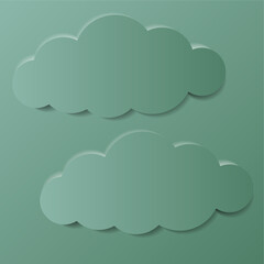 Aesthetic pastel color green background frame with clouds, in minimalistic design