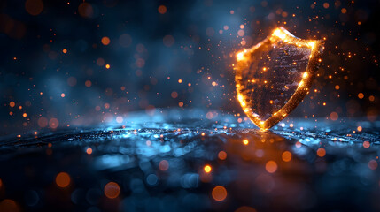 Cybersecurity shield protecting a computer network from virtual threats with a sci fi tone