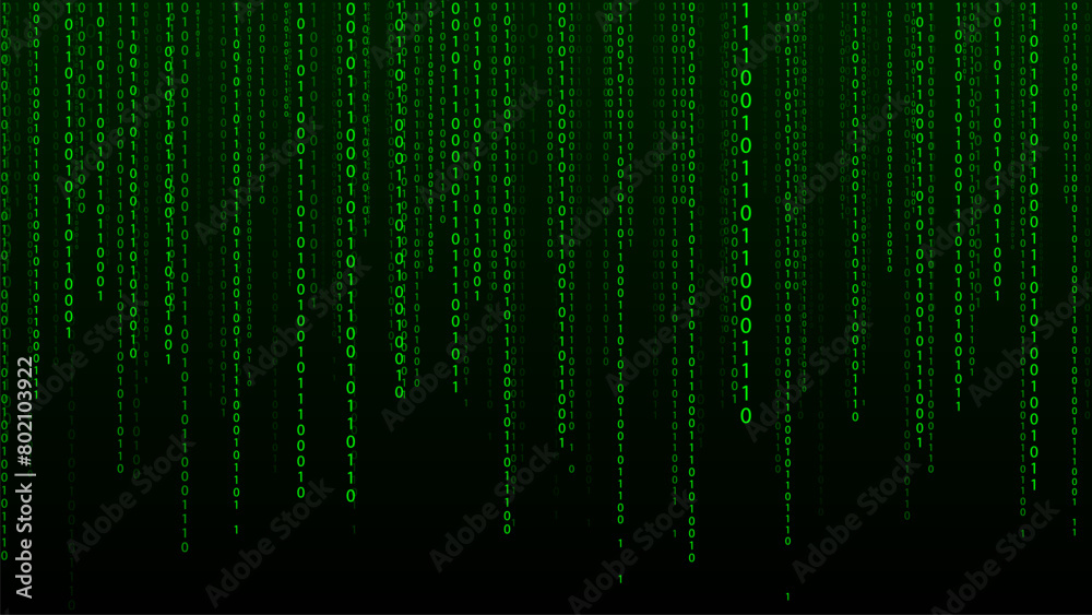 Poster digital green matrix. binary code. encoded vector illustration.