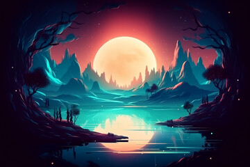 landscape with moon on a alien planet generative ai