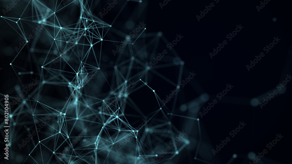 Poster abstract blue background with moving lines and dots. the concept of big data. 3d rendering.