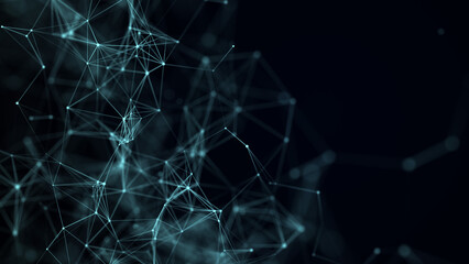 Abstract blue background with moving lines and dots. The concept of big data. 3d rendering.
