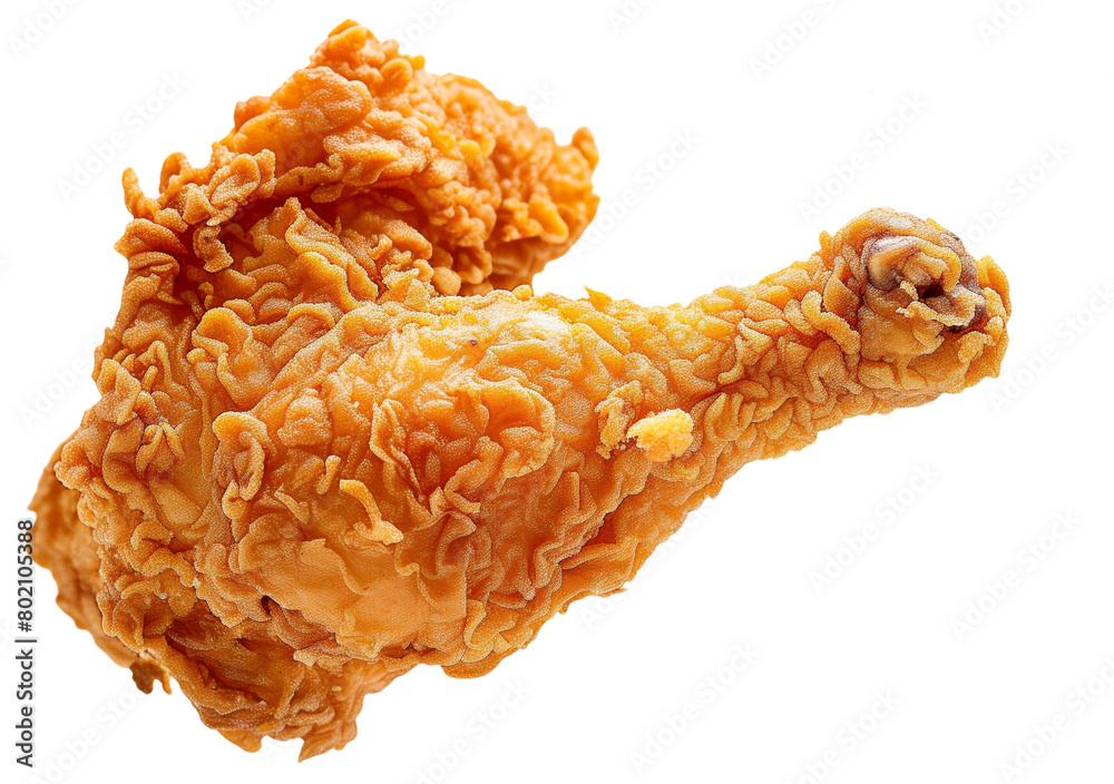 Wall mural crispy fried chicken drumstick suspended with crumbs falling off