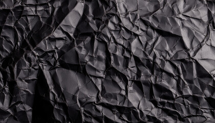 Black crumpled paper texture background with empty space for text
