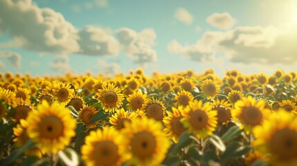 Obraz premium A sunflower field stretching as far as the eye can see.