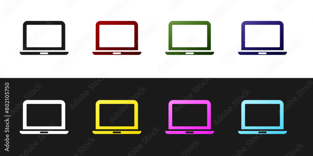 Poster set laptop icon isolated on black and white background. computer notebook with empty screen sign. ve