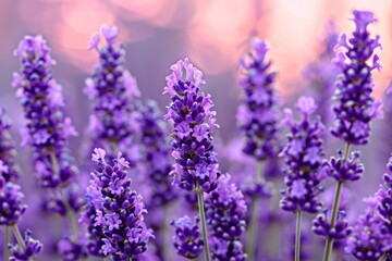 Breathtaking sunset scenery of a magnificent french lavender field in its full vibrant bloom