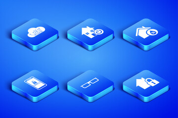 Set House under protection, Internet of things, Glasses, Mobile and password, Smart home and humidity icon. Vector