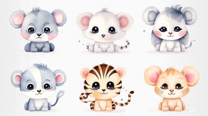 Cute cartoon animals set. Vector illustration of cute little animals.
