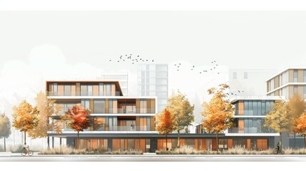 Minimalist Architecture Urban Renewal: An illustration showcasing minimalist architectural