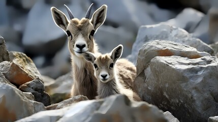 Barbary Sheep (Capra ibex) in the mountains