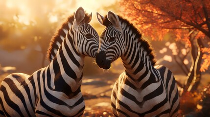 Two zebras in the wild. Wildlife scene from nature.
