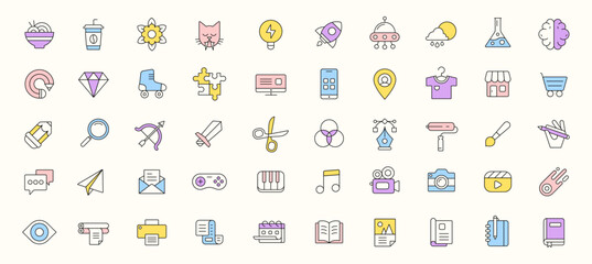 Set of creativity outline icons