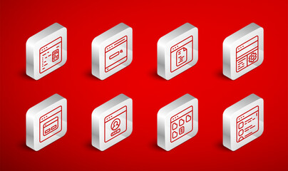 Set line Browser files, Search engine, Software, Debugging, Create account screen and icon. Vector