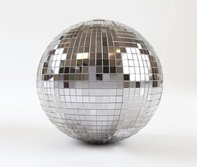 A metallic disco ball paperweight sits on a white surface