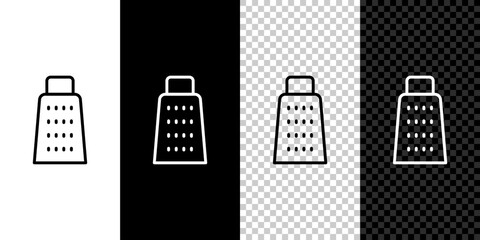 Set line Grater icon isolated on black and white, transparent background. Kitchen symbol. Cooking utensil. Cutlery sign. Vector