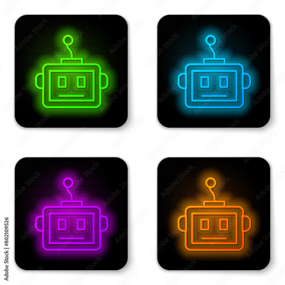 Poster glowing neon line artificial intelligence robot icon isolated on white background. machine learning,