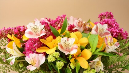 Colourful flowers on beige background