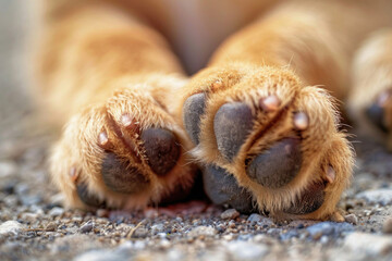 A puppy's paw pads up close