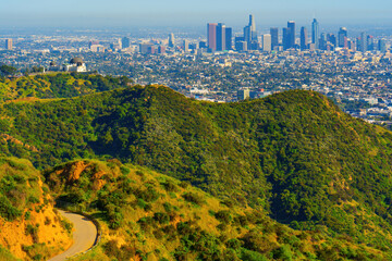 Downtown Los Angeles and Griffith Observatory Seen from the Hills