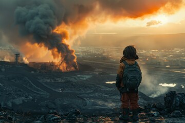 A genius child developing groundbreaking technology to harness the energy of lava and magma for sustainable power generation in an industrialized society , photographic style