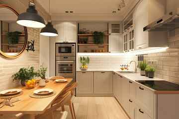A kitchen with a white counter and a black stove