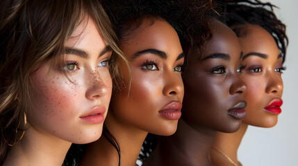 Diverse Women Radiate Confidence and Unique Style in Permanent Makeup Studio Portrait
