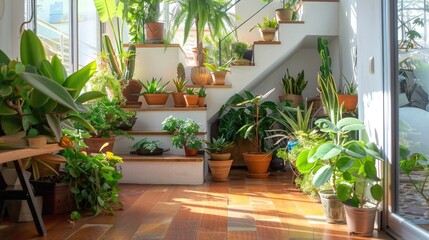 Fototapeta premium Indoor garden with sun-loving plants and succulents, bringing greenery into every corner of the home.