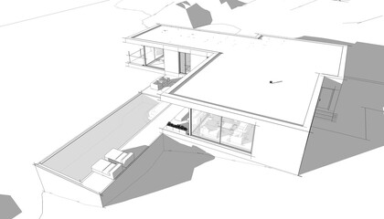 house building sketch architecture 3d illustration
