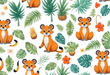 Obraz premium Cute animal cartoon characters pattern vector background