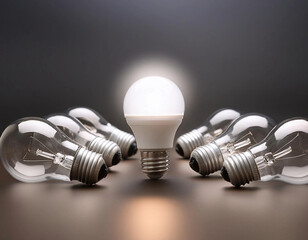 Set of vintage glowing light bulbs on black background