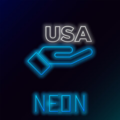 Glowing neon line USA Independence day icon isolated on black background. 4th of July. United States of America country. Colorful outline concept. Vector