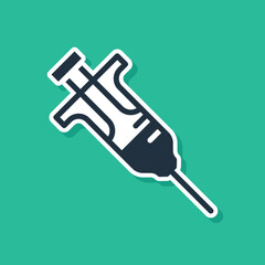 Blue Syringe icon isolated on green background. Syringe for vaccine, vaccination, injection, flu shot. Medical equipment. Vector