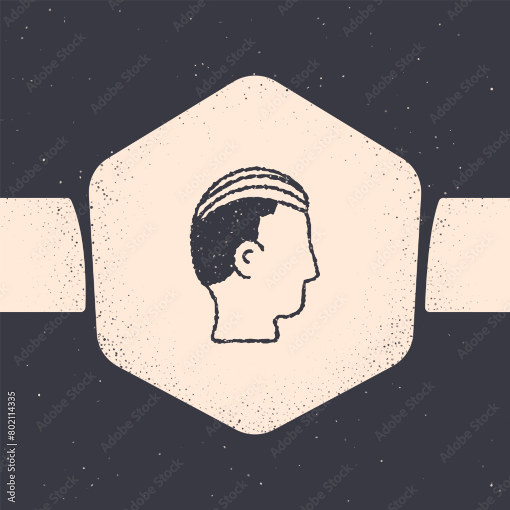 Wall mural Grunge Hairstyle for men icon isolated on grey background. Monochrome vintage drawing. Vector