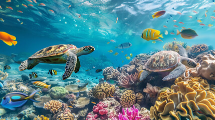 Fototapeta premium Underwater Tapestry: Celebrating the Diversity of Marine Life in Pristine Waters