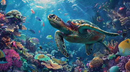 Obraz premium Underwater Tapestry: Celebrating the Diversity of Marine Life in Pristine Waters