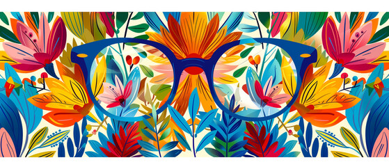 Artistic rectangle glasses adorned with vibrant flowers and leaves