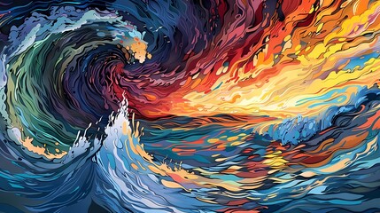 Ocean flame swirl pattern illustration poster background