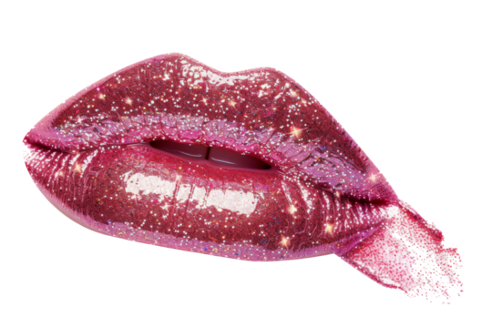 Glitter lip gloss smudge isolated on background, lip gloss applicator swatch, Beauty lip makeup smeared.