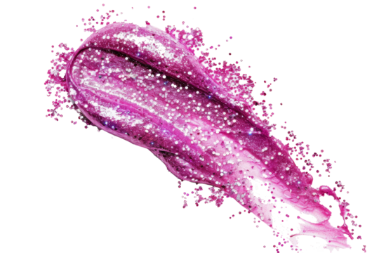 Glitter lip gloss smudge isolated on background, lip gloss applicator swatch, Beauty lip makeup smeared.