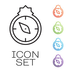 Black line Qibla icon isolated on white background. Qibla Islamic Arab term used for the direction for offering a prayer, which is Kaaba in Mecca. Set icons colorful. Vector