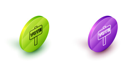 Isometric line Vote icon isolated on white background. Green and purple circle buttons. Vector
