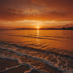 A vibrant orange background with a gradient effect, resembling a sunset over a tropical beach, Generative AI