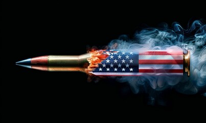 Obraz premium Symbolic American Flag Bullet with Fiery Trail. Generative ai