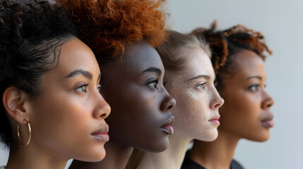 Five Women in Vibrant Colorism Style, To showcase diversity, individuality, and beauty through a unique and colorful portrait of five women with