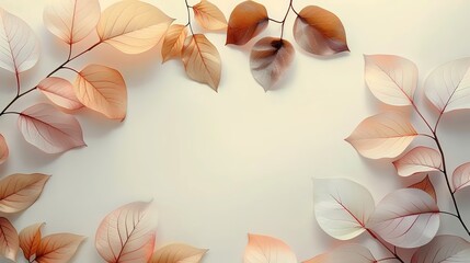 Leaves background in Aesthetic minimalism style. Soft pastel, neutral colors, and beige elements for social media. Elegant premium design with minimal style. Touch of sophistication to any project.