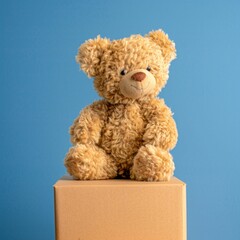Teddy Bear Adorably Seated on Boxes. Generative ai