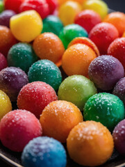 Fototapeta na wymiar Rainbow of Flavors, Close-Up Shot Showcasing a Variety of Colorful Fruit Bonbons.