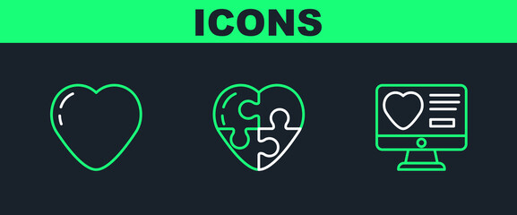 Set line Dating app online, Heart and icon. Vector